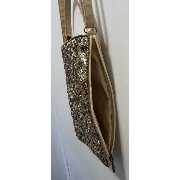 Beaded Bling Evening Bag Clutch Wallet Pocket Crossbody Strap Wristlet Bamboo - Picture 5 of 8